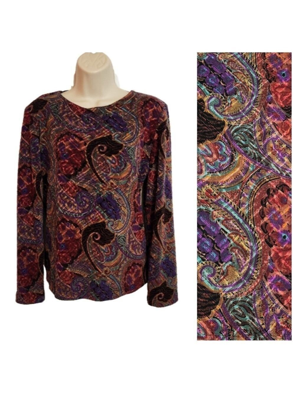 Coldwater Creek Red Black Paisley Floral Blouse Large